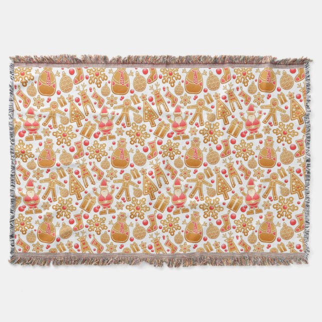 Santa & Snowman Gingerbread Christmas Cookies Throw Blanket (Front)