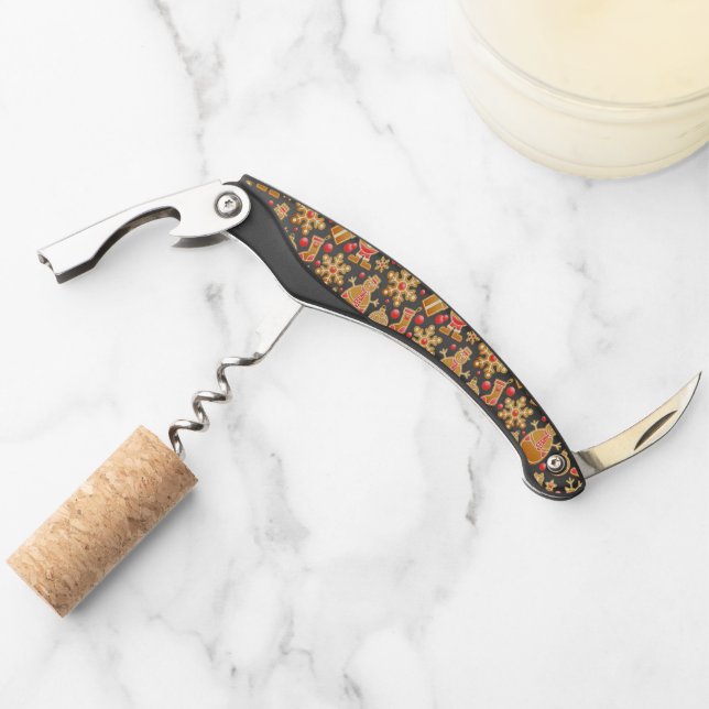Santa & Snowman Gingerbread Christmas Cookies Waiter's Corkscrew (Front)