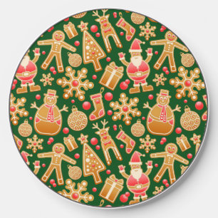 Santa & Snowman Gingerbread Christmas Cookies Wireless Charger