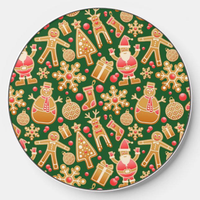 Santa & Snowman Gingerbread Christmas Cookies Wireless Charger (Front)