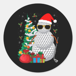 Santa Snowman Golf Ball Christmas Golfer Classic Round Sticker