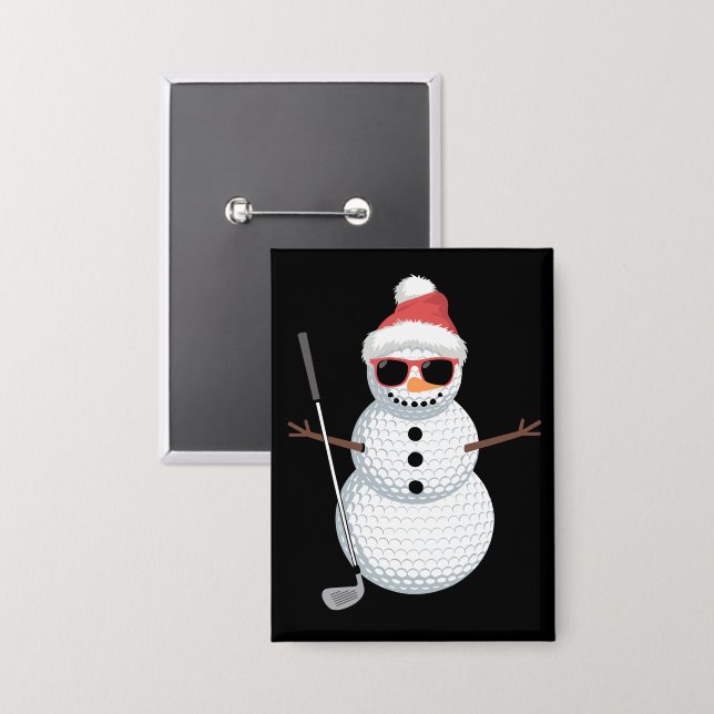 Santa Snowman Golf Ball Christmas Golfer Gift  Button (Front/Back)