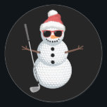 Santa Snowman Golf Ball Christmas Golfer Gift  Classic Round Sticker<br><div class="desc">Santa Snowman Golf Ball Christmas Golfer Gift</div>