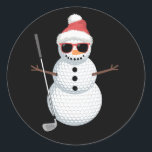 Santa Snowman Golf Ball Christmas Golfer Gift  Classic Round Sticker<br><div class="desc">Santa Snowman Golf Ball Christmas Golfer Gift</div>