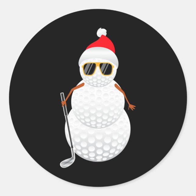 Santa Snowman Golf Ball Christmas Golfer Gift  Classic Round Sticker (Front)