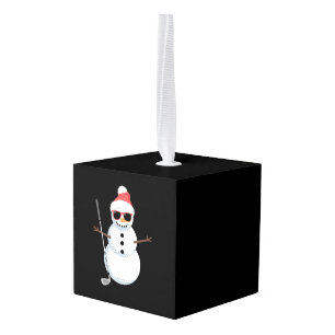 Santa Snowman Golf Ball Christmas Golfer Gift Cube Ornament