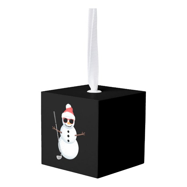 Santa Snowman Golf Ball Christmas Golfer Gift  Cube Ornament (Back Angled)