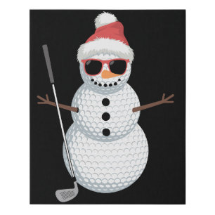 Santa Snowman Golf Ball Christmas Golfer Gift  Faux Canvas Print