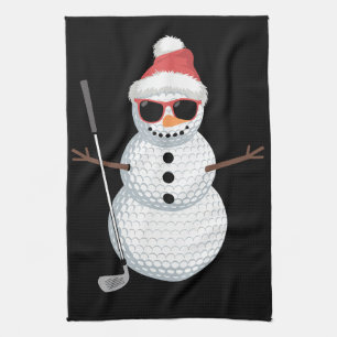 Santa Snowman Golf Ball Christmas Golfer Gift Kitchen Towel