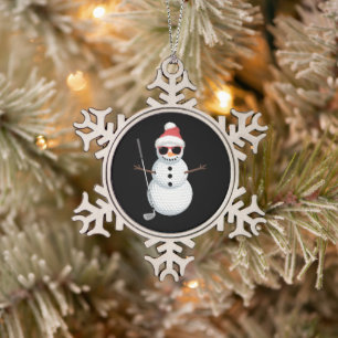 Santa Snowman Golf Ball Christmas Golfer Gift Snowflake Pewter Christmas Ornament