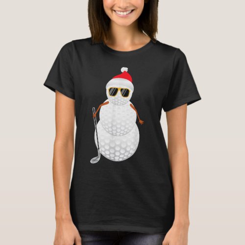 Santa Snowman Golf Ball Christmas Golfer Gift T_Shirt