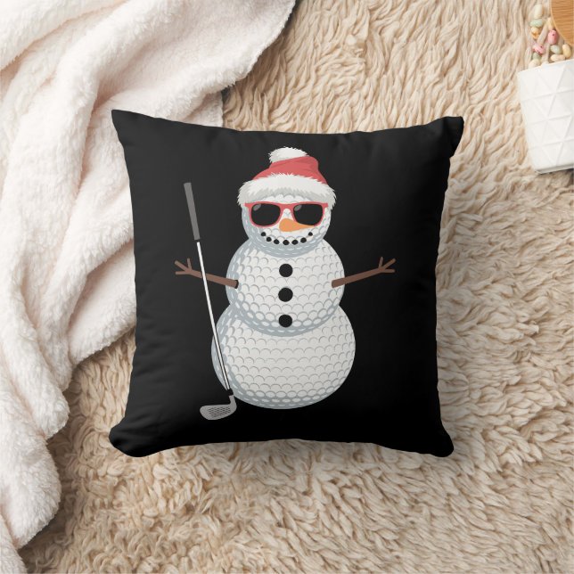 Santa Snowman Golf Ball Christmas Golfer Gift  Throw Pillow (Blanket)