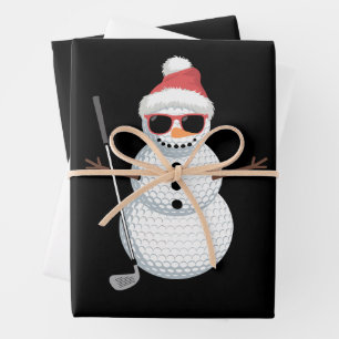 Santa Snowman Golf Ball Christmas Golfer Gift Wrapping Paper Sheets