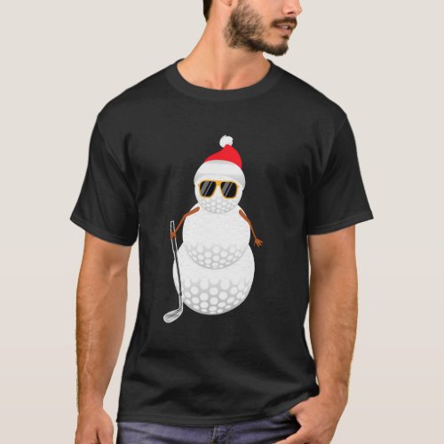 Santa Snowman Golf Ball Golfer T_Shirt