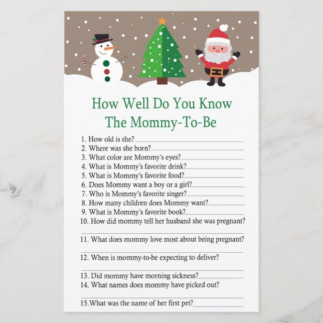 Santa,snowman how well do you know baby shower (Front)