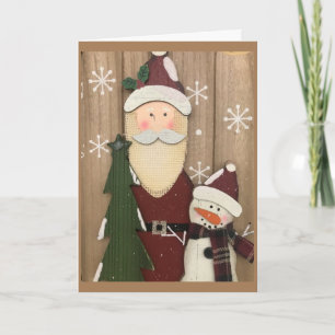 SANTA & SNOWMAN JOIN IN SAYING MERRY CHRISTMAS CARD