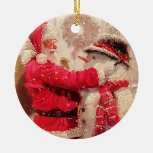Santa & Snowman Ornament Round (Front)