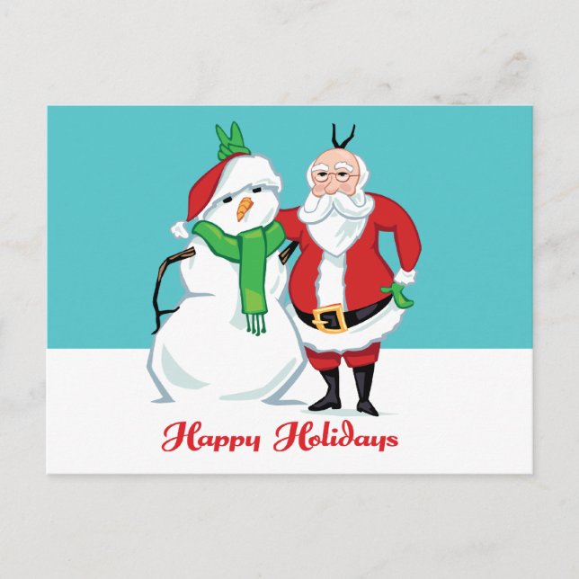 Santa Snowman Photo Holiday Postcard (Front)
