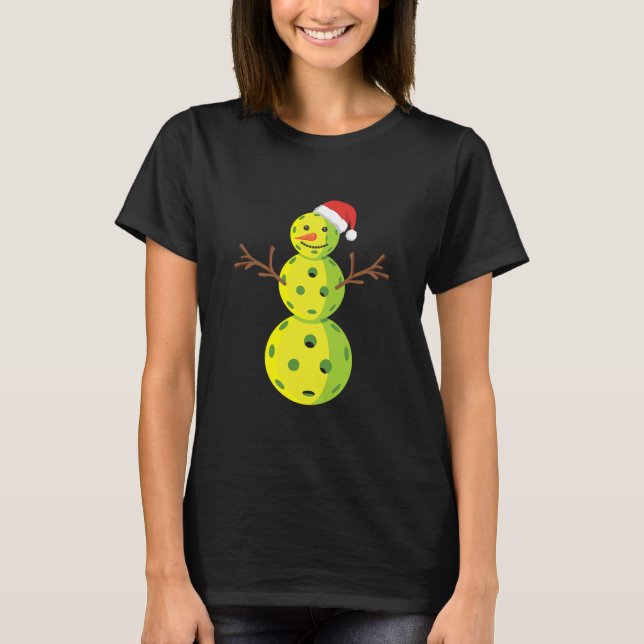 Santa Snowman Pickleball Lover Funny T-Shirt (Front)