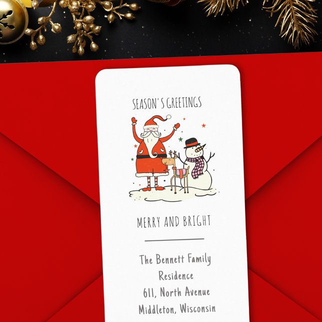 Santa Snowman Reindeer Christmas Merry And Bright  Label (Creator Uploaded)