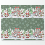 Santa Snowman Reindeer Christmas Wrapping Paper<br><div class="desc">Wrapping paper with Christmas images of Santa Claus,  Snowman,  Reindeer,  Penguin and Santa cat in winter snowy forest</div>