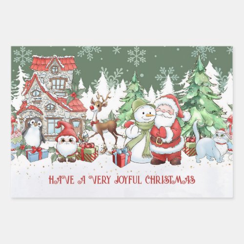 Santa Snowman Reindeer Christmas Wrapping Paper