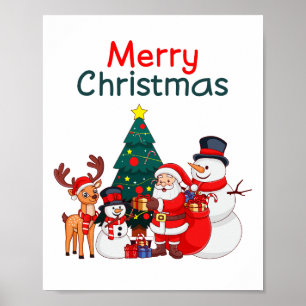 Santa Snowman Reindeer Classic Merry Christmas Poster