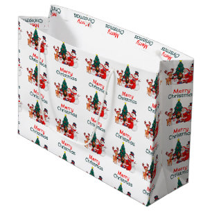 Santa, Snowman & Reindeer Merry Christmas Large Gift Bag