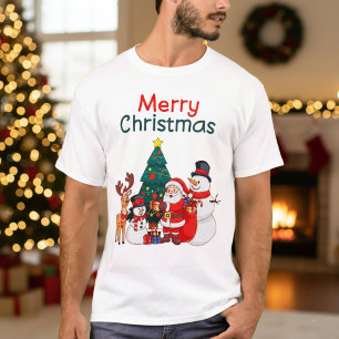 Santa, Snowman & Reindeer Merry Christmas Men's T-Shirt