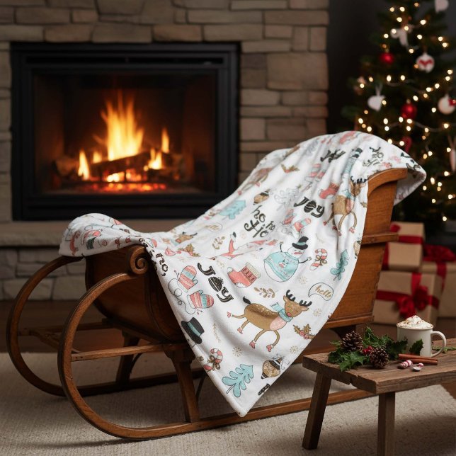 Santa, Snowman, Reindeer Pattern ID559 Fleece Blanket (Creator Uploaded)