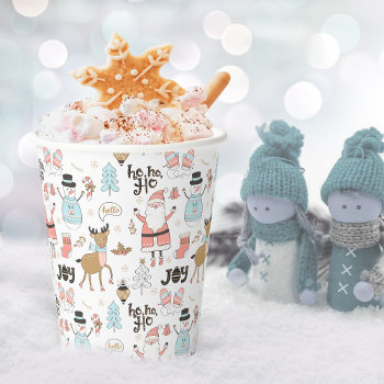 Santa  Snowman  Reindeer Pattern Id559 Paper Cups by arrayforhome at Zazzle