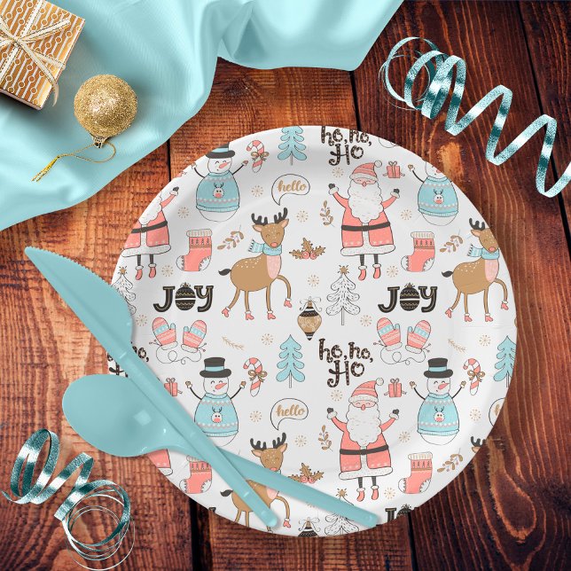 Santa, Snowman, Reindeer Pattern ID559 Paper Plates (Creator Uploaded)