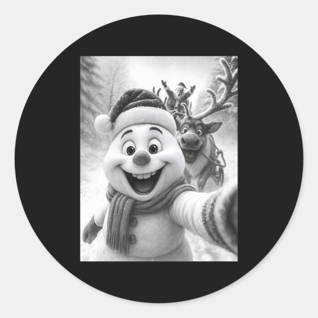 Santa Snowman Reindeer Taking A Selfie Photo Chris Classic Round Sticker (Front)