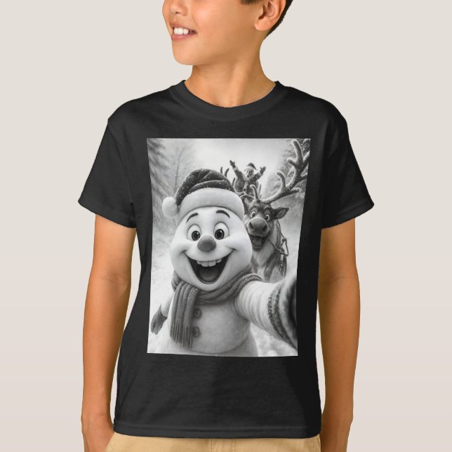 Santa Snowman Reindeer Taking A Selfie Photo Chris T-Shirt (Front)