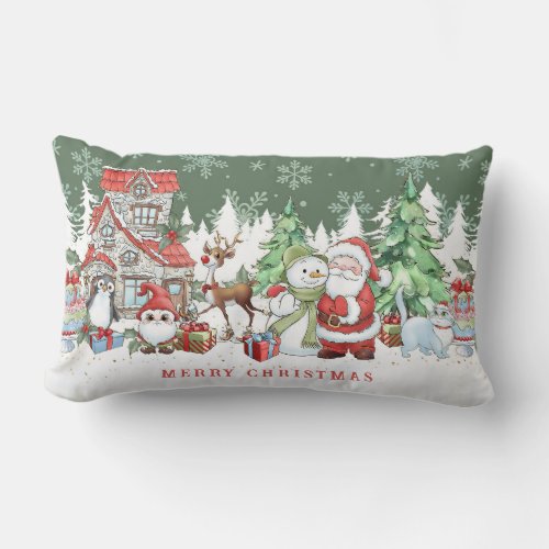 Santa Snowman Rudolph Cat Lumbar Pillow