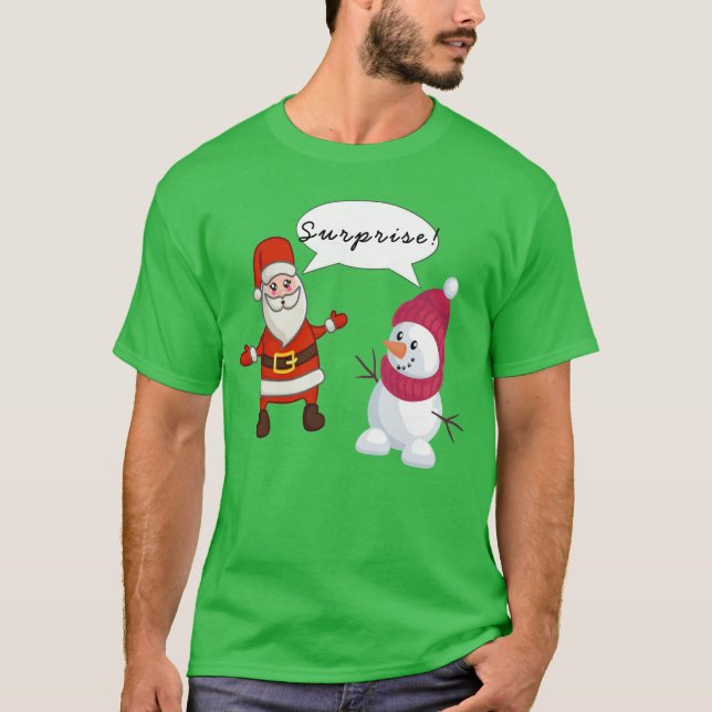 Santa Snowman Shock Surprise Christmas Humor T-Shirt (Front)