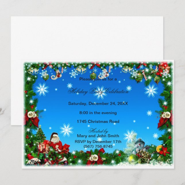 Santa Snowman Snowflakes Christmas Party Invite (Front/Back)