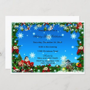 Santa Snowman Snowflakes Christmas Party Invite