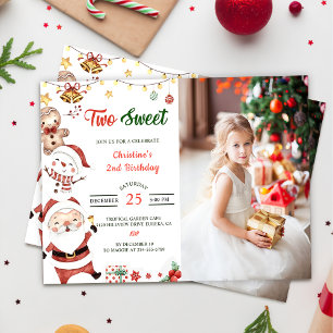 Santa Snowman Two Sweet Christmas Birthday Party Invitation