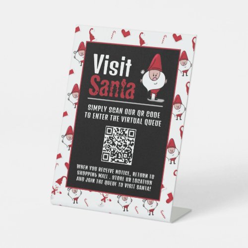 Santa  Snowman Visit Santa QR Code Queue Pedestal Sign