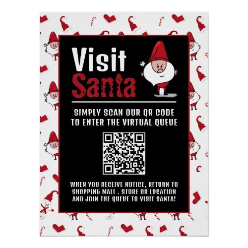 Santa  Snowman Visit Santa QR Code Queue Poster