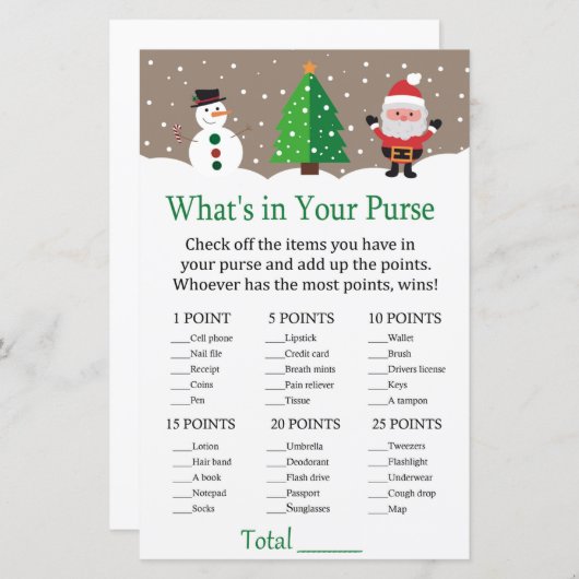 Santa,snowman What's in your purse game (Front/Back)