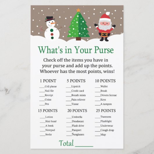 Santa,snowman What's in your purse game (Front)