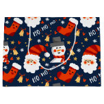 Santa Snowmen and Christmas Stockings Large Gift Bag
