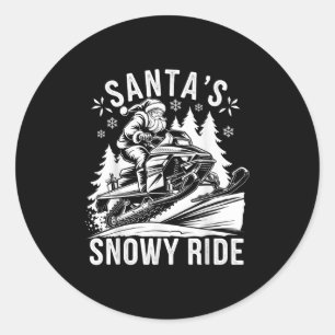 Santa Snowmobile Riding Snowmobiling Christmas  Classic Round Sticker