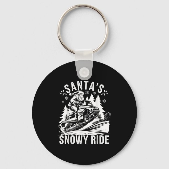 Santa Snowmobile Riding Snowmobiling Christmas  Keychain (Front)