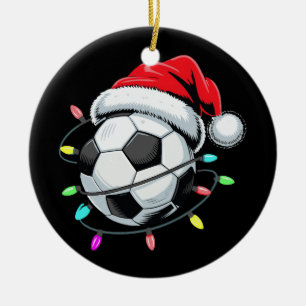 Santa Soccer Ball Christmas Lights Kids Boys Women Ceramic Ornament