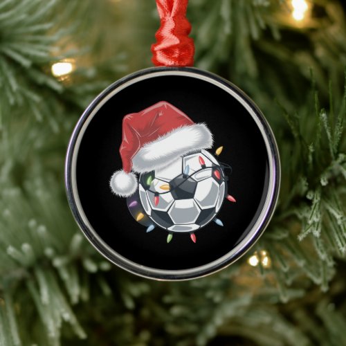 Santa Soccer Ball Sports Christmas Soccer Player  Metal Ornament