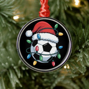 Santa Soccer Ball Sports Christmas Soccer Player Metal Ornament