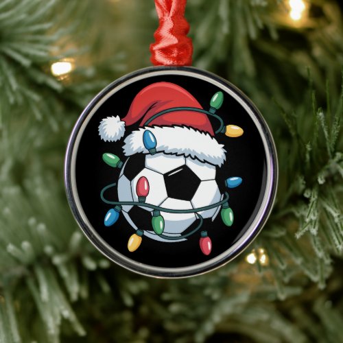 Santa Soccer Ball Sports Christmas Soccer Player Metal Ornament